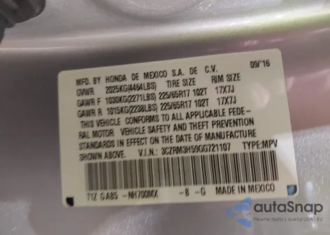 2016 Honda Cr-V Ex z USA, uszkodzony, nr VIN 3CZRM3H59GG721107